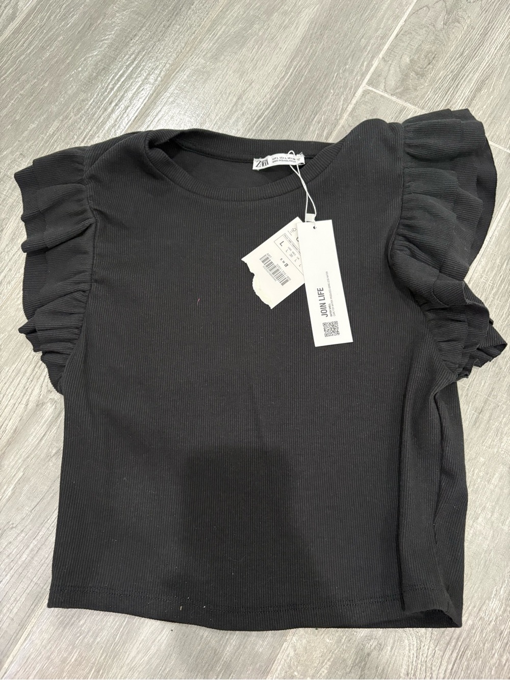 Zara Black Short Sleeve Ruffle Top for Kids